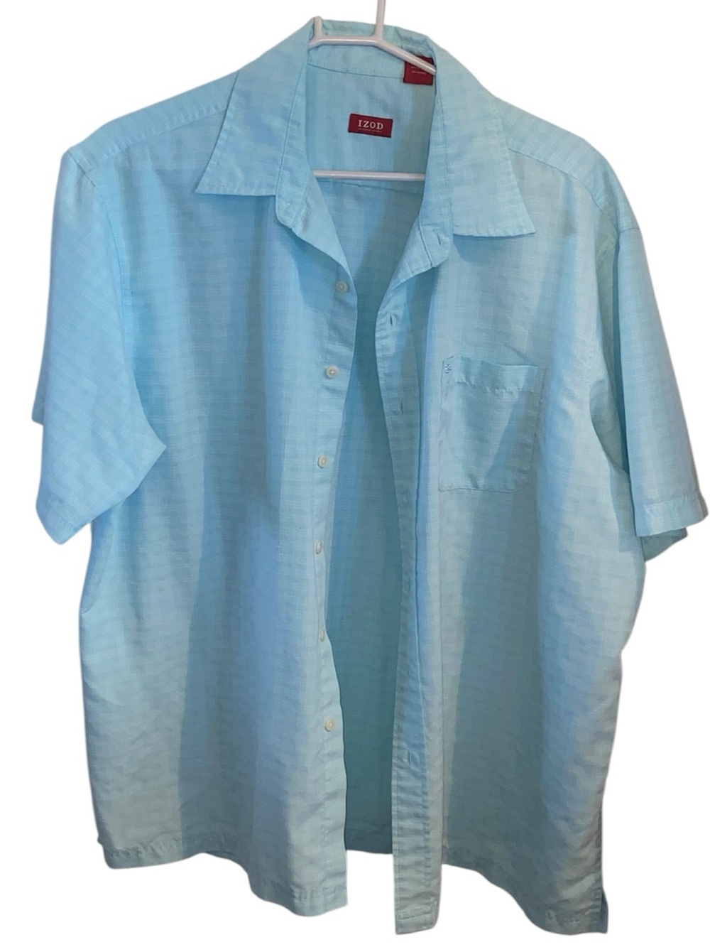 IZOD Ice blue short-sleeve button-down shirt casual camp collar Coastal Vacation - Picture 4 of 9